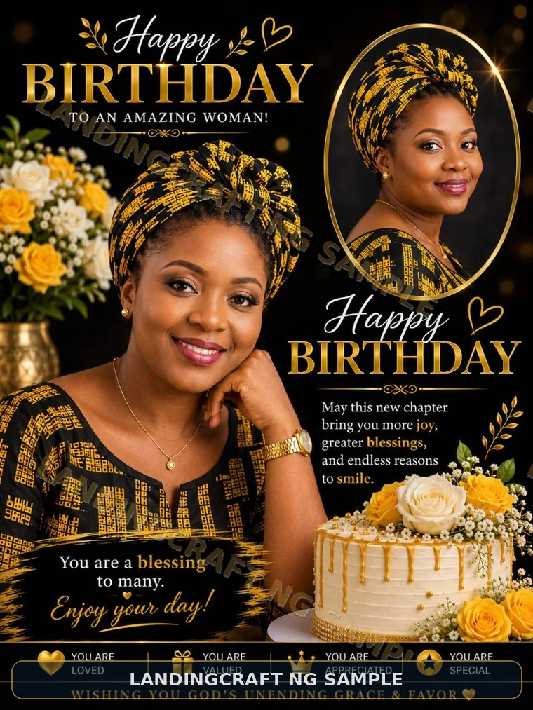 Watermarked black and gold birthday flyer sample